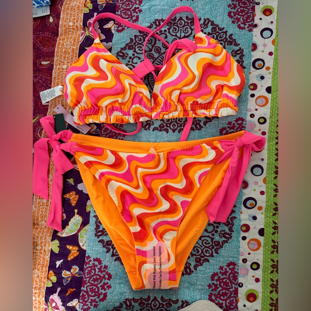 Wild Fable Orange and Pink Reversible Bikini